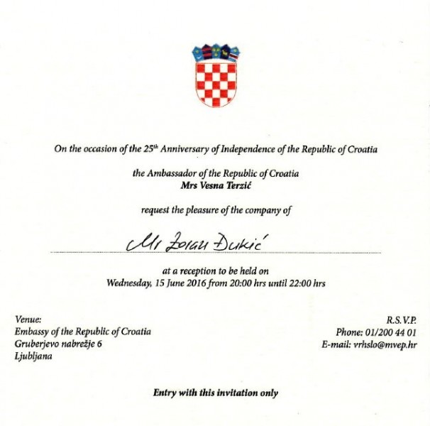Reception on the occasion of the 25th Anniversary of Independence of the Republic of Croatia